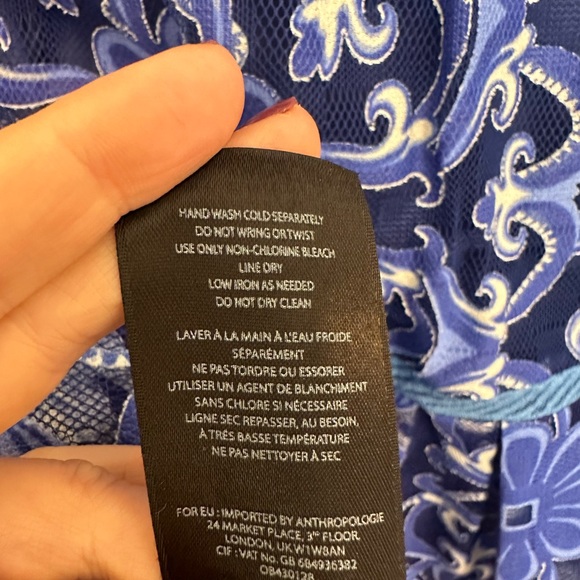 NEW Anthropologie HD in Paris Blue Long Sleeve Lace Blouse Size 00 (runs large) - Picture 3 of 7